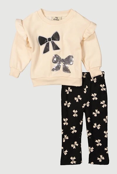 Baby Girls 12-24M Bow Graphic Sweatshirt and Leggings, Beige, Size 12M
