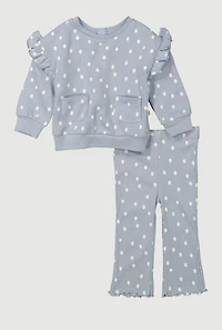 Baby Girls 12-24M Polka Dot Fleece Pullover Sweatshirt and Pants
