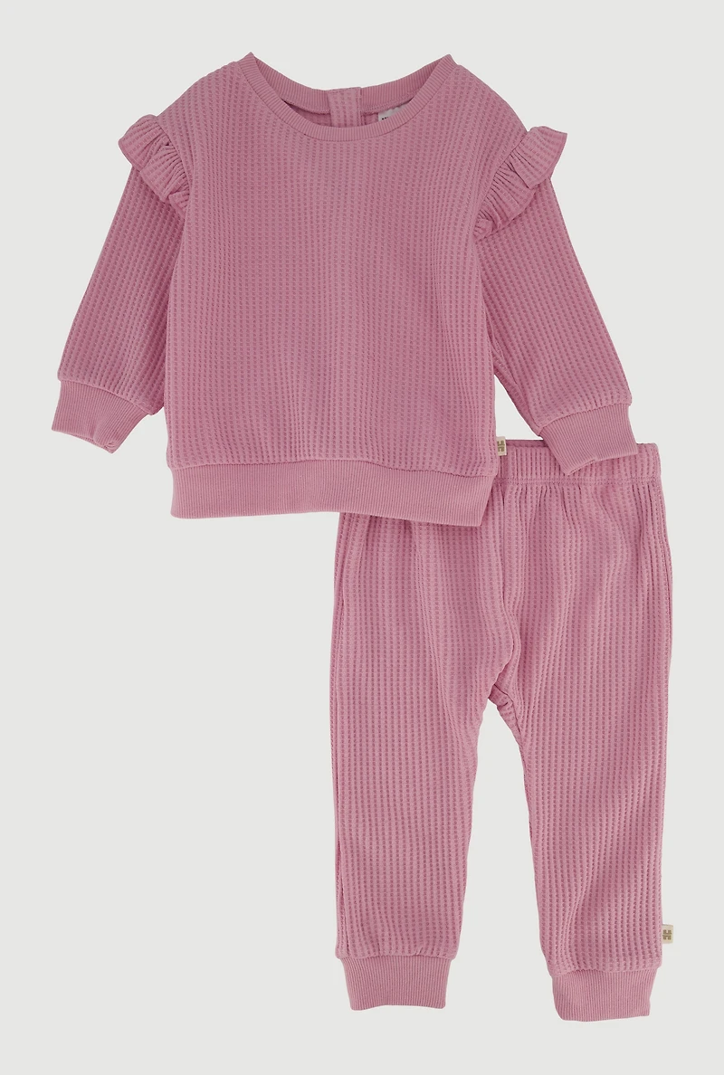Baby Girls 12-24M Waffle Knit Long Sleeve Jogger Set, Purple,