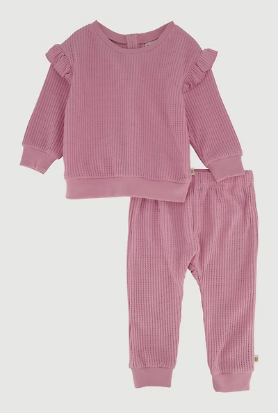 Baby Girls 12-24M Waffle Knit Long Sleeve Jogger Set, Purple,