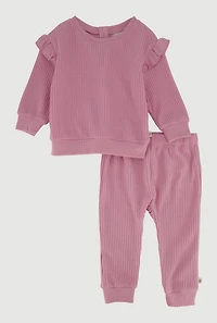 Baby Girls 12-24M Waffle Knit Long Sleeve Jogger Set, Purple, Size 24M