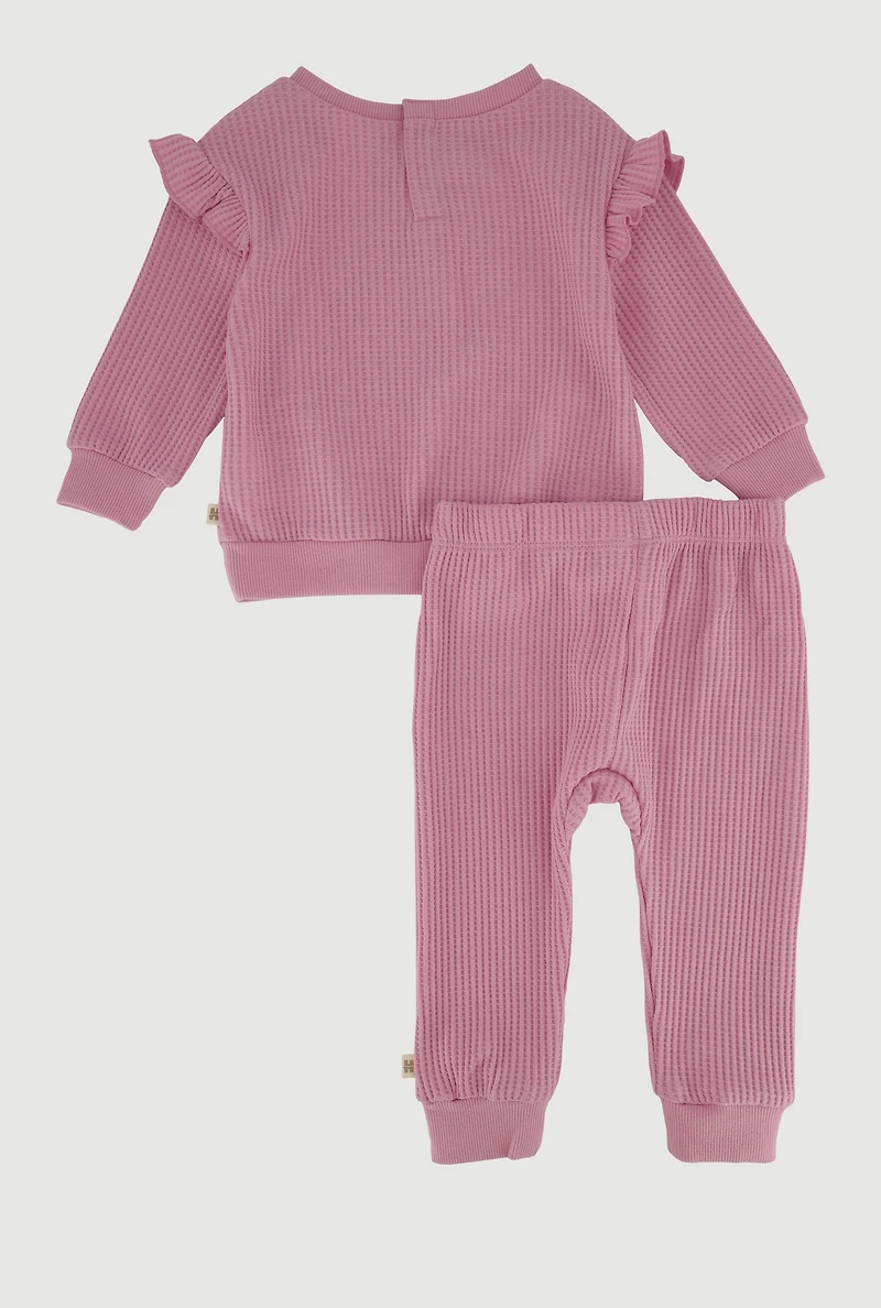 Baby Girls 12-24M Waffle Knit Long Sleeve Jogger Set, Purple,