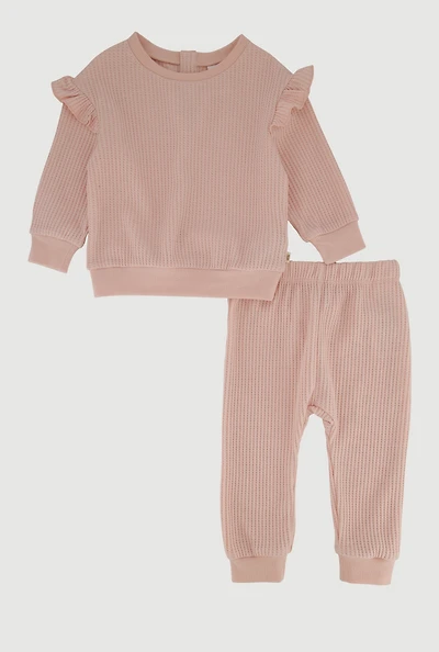 Womens Baby Girls 12-24M Ruffle Detail Thermal Top and Pants, Pink, Size 18M