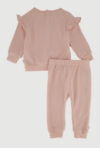 Womens Baby Girls 12-24M Ruffle Detail Thermal Top and Pants, Pink, Size 24M