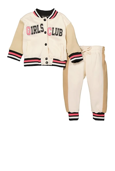 Baby Girls 12-24M Girls Club Varsity Jacket and Joggers, Beige, Size 12M