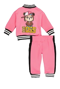 Baby Girls 12-24M Boss Graphic Back Varsity Jacket and Joggers