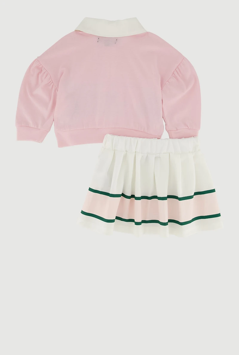 Baby Girls 12-24M Pretty Polo Top and Pleated Skirt Set, Pink, Size 18M