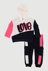 Baby Girls 12-24M Color Blocked Chenille Patch Graphic Hoodie and Joggers