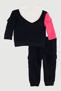 Baby Girls 12-24M Color Blocked Chenille Patch Graphic Hoodie and Joggers