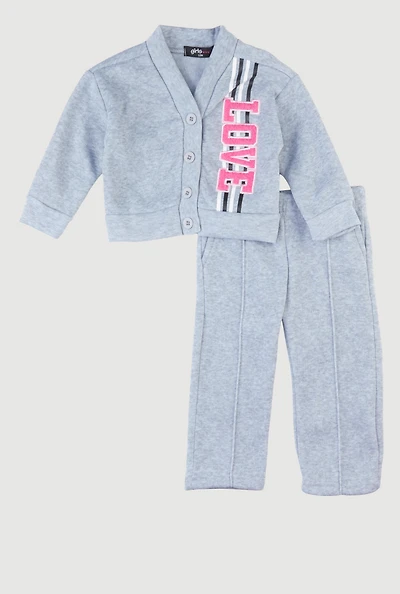 Baby Girls 12-24M Love Fleece Cardigan and Sweatpants Set