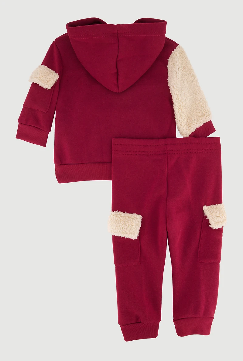 Baby Girls 12-24M Color Block Chenille Patch Graphic Hoodie and Joggers