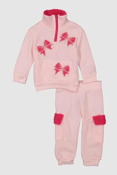 Baby Girls 12-24M Bow Patch Graphic Sweatshirt and Cargo Joggers