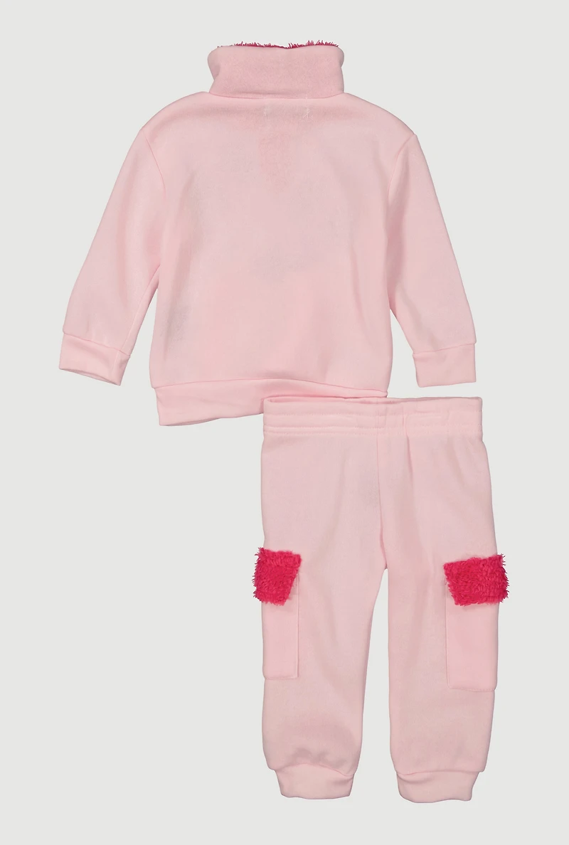 Baby Girls 12-24M Bow Patch Graphic Sweatshirt and Cargo Joggers, Pink, Size 18M