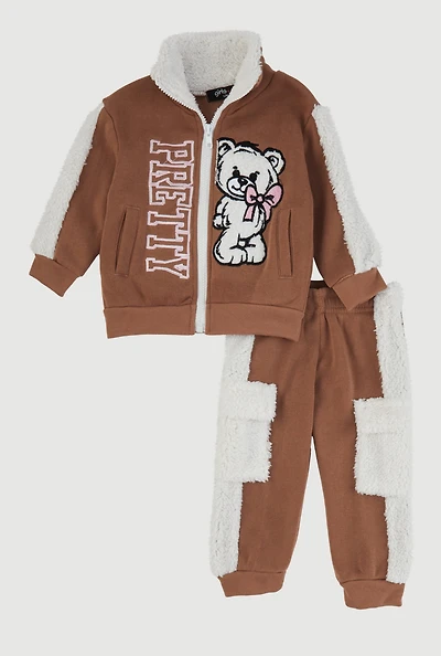 Baby Girls 12-24M Pretty Bear Graphic Sweatshirt and Joggers, Brown, Size 24M