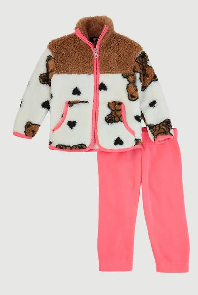 Baby Girls 12-24M Teddy Bear Sherpa Jacket and Sweatpants, Multi, Size 12M