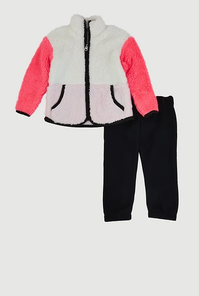 Baby Girls 12-24M Color Block Sherpa Jacket and Sweatpants, Multi, Size 24M