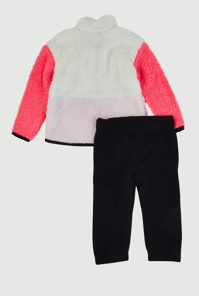 Baby Girls 12-24M Color Block Sherpa Jacket and Sweatpants