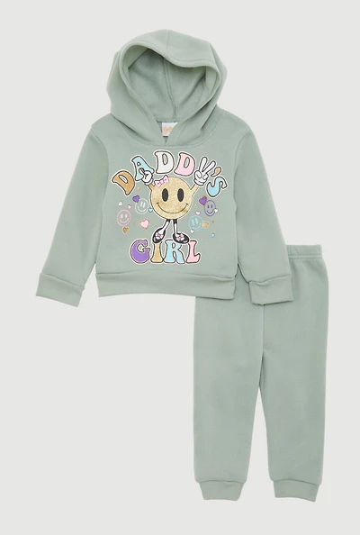 Baby Girls 12-24M Daddys Girl Graphic Hoodie and Sweatpants, Green, Size 18M