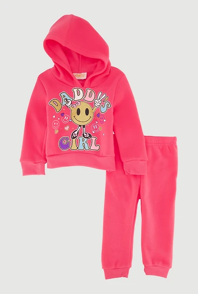 Baby Girls 12-24M Daddys Girl Smiley Graphic Sweatshirt and Sweatpants, Pink, Size 18M