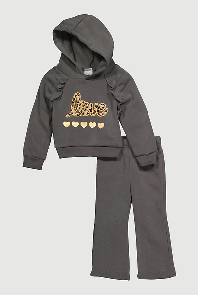 Baby Girls 12-24M Love Hoodie and Wide Leg Sweatpants Set, Grey, Size 24M