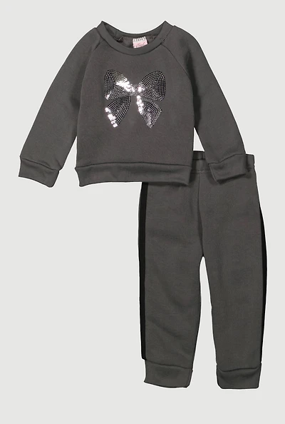 Baby Girls 12-24M Bow Sequin Fleece Sweatshirt and Joggers, Grey, Size 12M