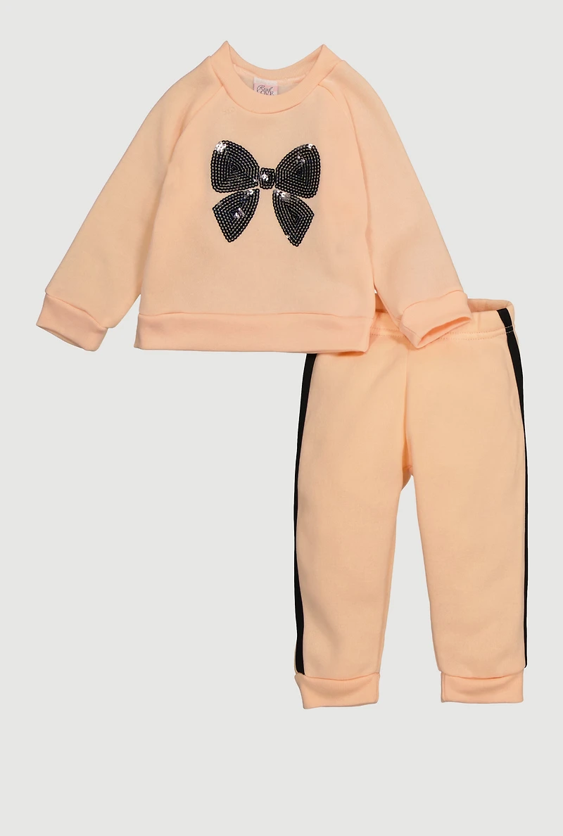 Baby Girls 12-24M Bow Sequin Fleece Sweatshirt and Joggers