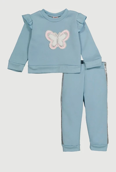 Baby Girls 12-24M Butterfly Graphic Sweatshirt and Joggers, Blue,
