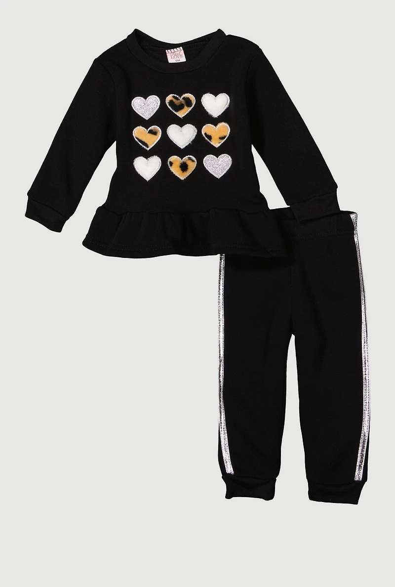 Baby Girls 12-24M Heart Graphic Peplum Sweatshirt and Joggers