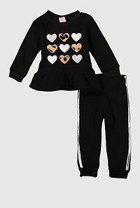 Baby Girls 12-24M Heart Graphic Peplum Sweatshirt and Joggers