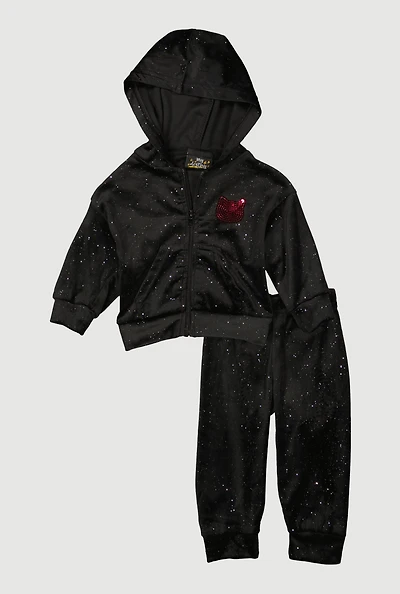 Baby Girls 12-24M Cat Sequin Velour Hoodie and Joggers