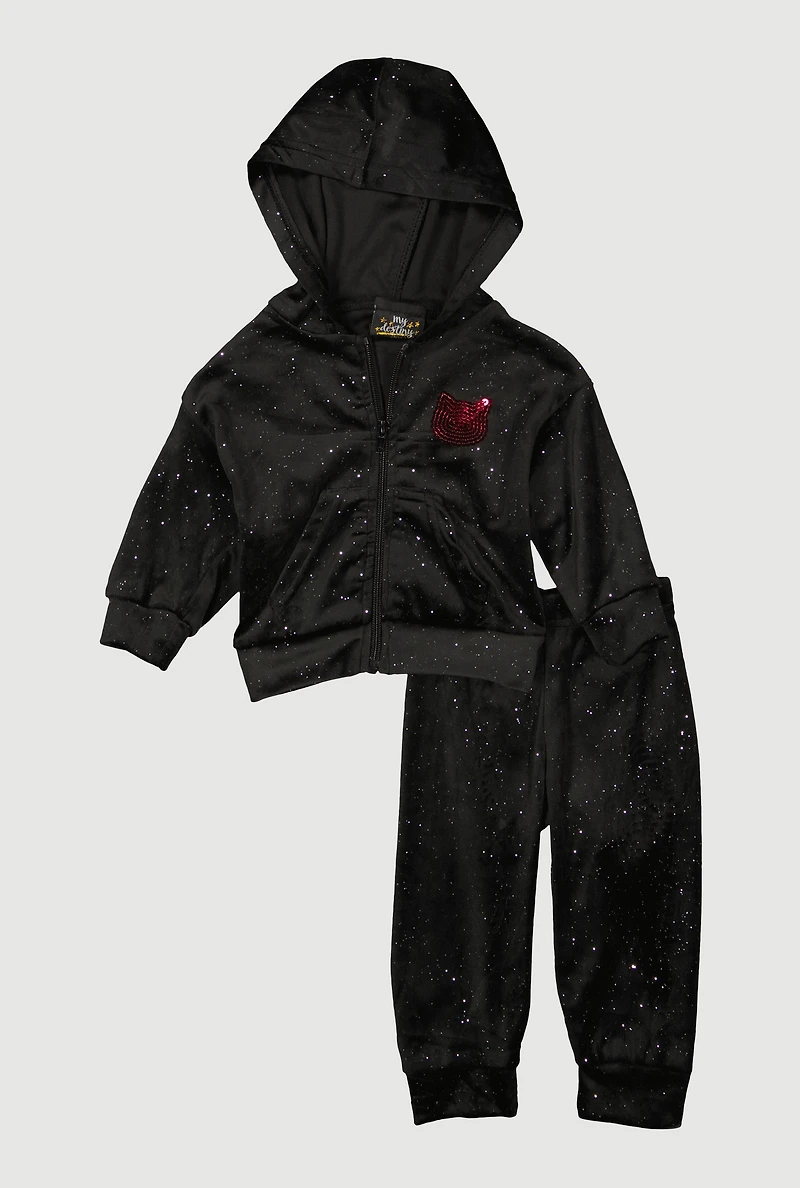 Baby Girls 12-24M Cat Sequin Velour Hoodie and Joggers