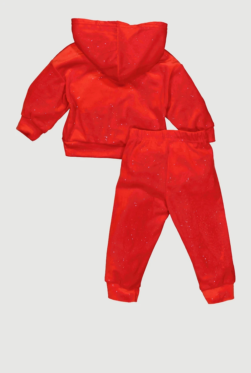 Baby Girls 12-24M Cat Sequin Velour Hoodie and Joggers, Red,