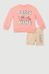 Baby Girls 12-24M Sassy Momma Graphic Sweatshirt and Biker Shorts, Multi,