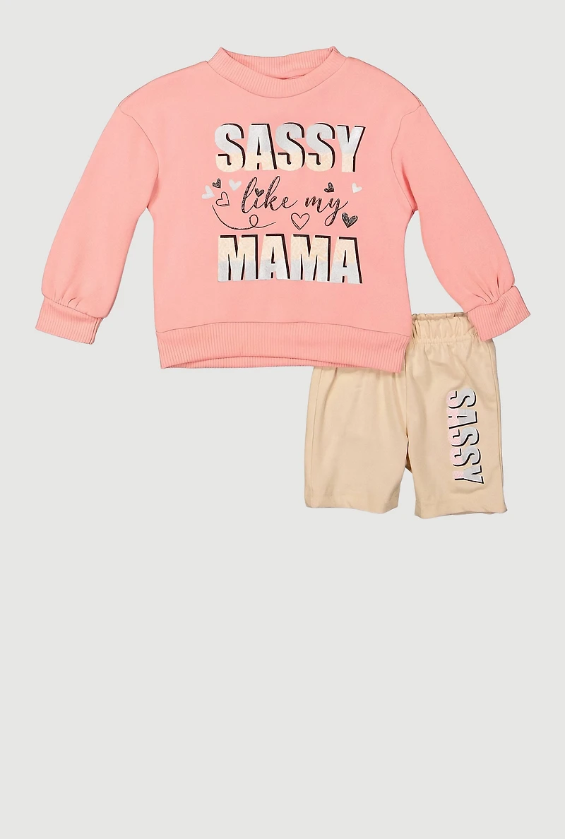 Baby Girls 12-24M Sassy Momma Graphic Sweatshirt and Biker Shorts, Pink,