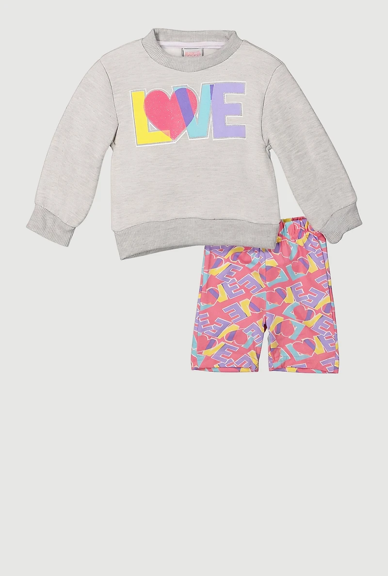 Baby Girls 12-24M Love Graphic Sweatshirt and Biker Shorts, Multi, Size 24M