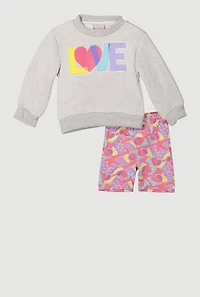 Baby Girls 12-24M Love Graphic Sweatshirt and Biker Shorts, Multi, Size 24M