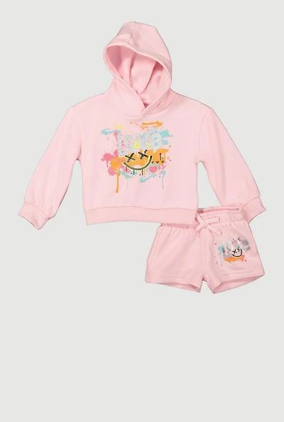 Baby Girls 12-24M Love Graphic Hoodie and Sweatshorts Set, Pink,