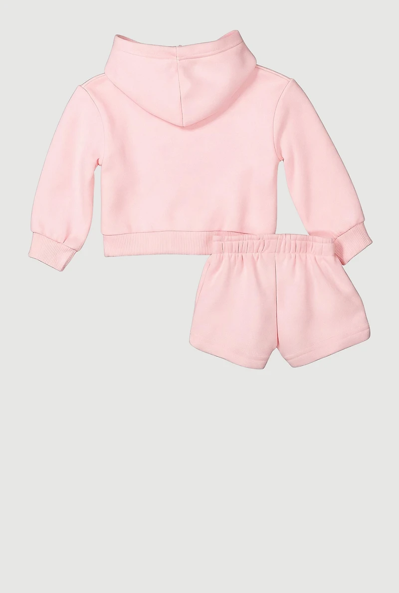 Baby Girls 12-24M Love Graphic Hoodie and Sweatshorts Set, Pink, Size 24M