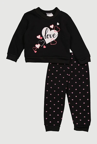 Baby Girls 12-24M Love Heart Graphic Sweatshirt and Joggers, Black, Size 24M