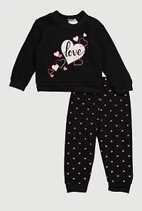 Baby Girls 12-24M Love Heart Graphic Sweatshirt and Joggers, Black, Size 24M