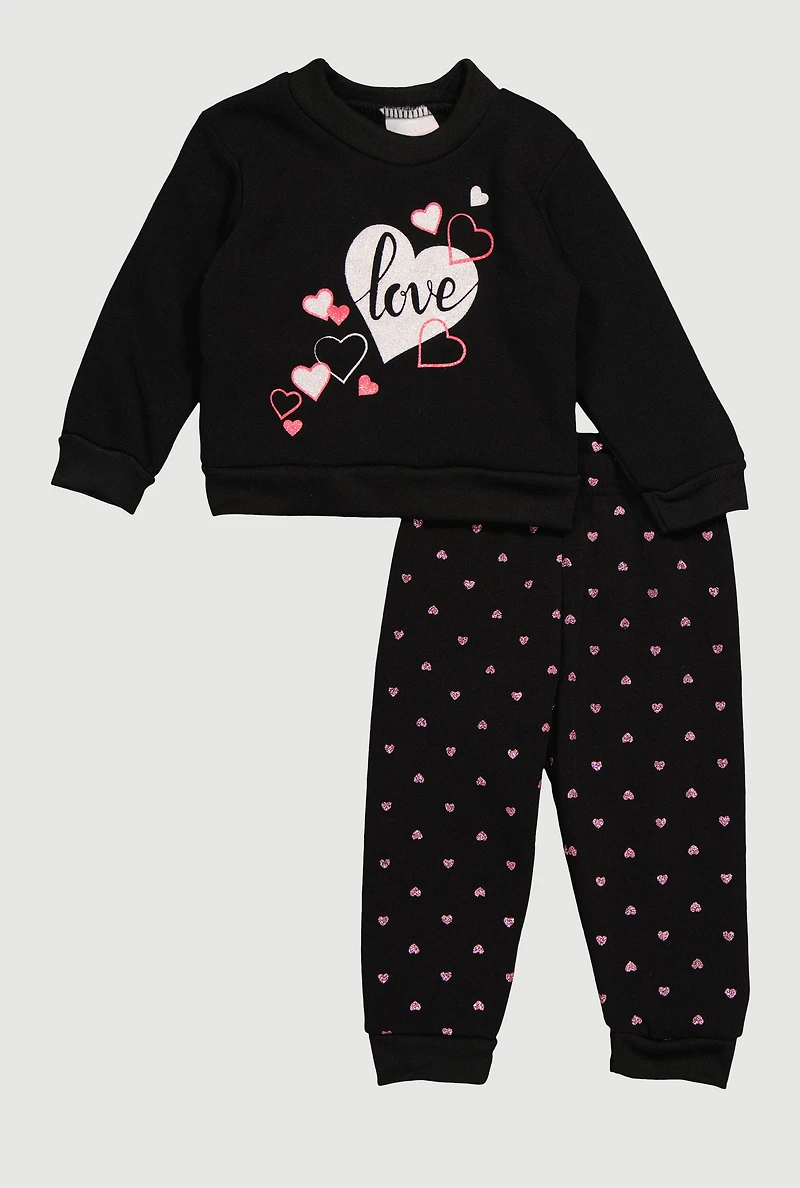 Baby Girls 12-24M Love Heart Graphic Sweatshirt and Joggers,