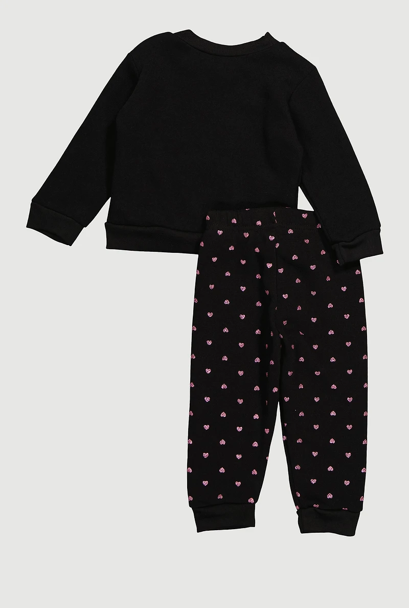 Baby Girls 12-24M Love Heart Graphic Sweatshirt and Joggers, Black, Size 24M