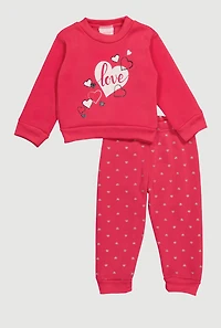 Baby Girls 12-24M Love Heart Graphic Sweatshirt and Joggers, Pink, Size 24M