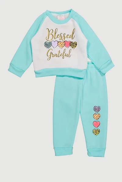 Baby Girls 12-24 M Blessed Grateful Graphic Sweatshirt and Sweatpants, Blue, Size 18M