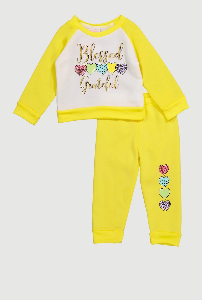 Baby Girls 12-24 M Blessed Grateful Graphic Sweatshirt and Sweatpants, Yellow,
