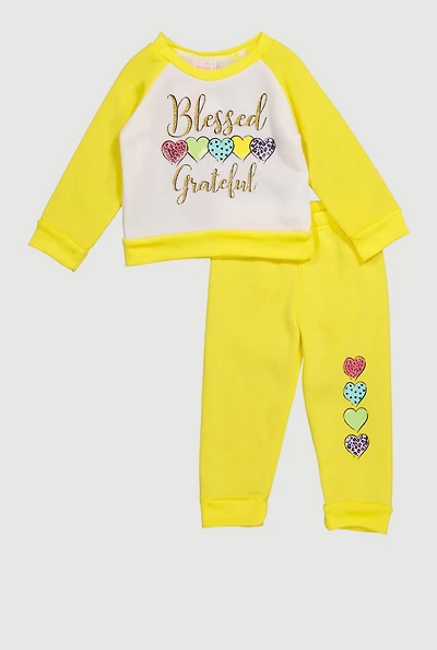 Baby Girls 12-24 M Blessed Grateful Graphic Sweatshirt and Sweatpants, Yellow,