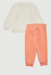 Baby Girls 12-24M Fleece Lined Unique Graphic Sweatshirt and Joggers,