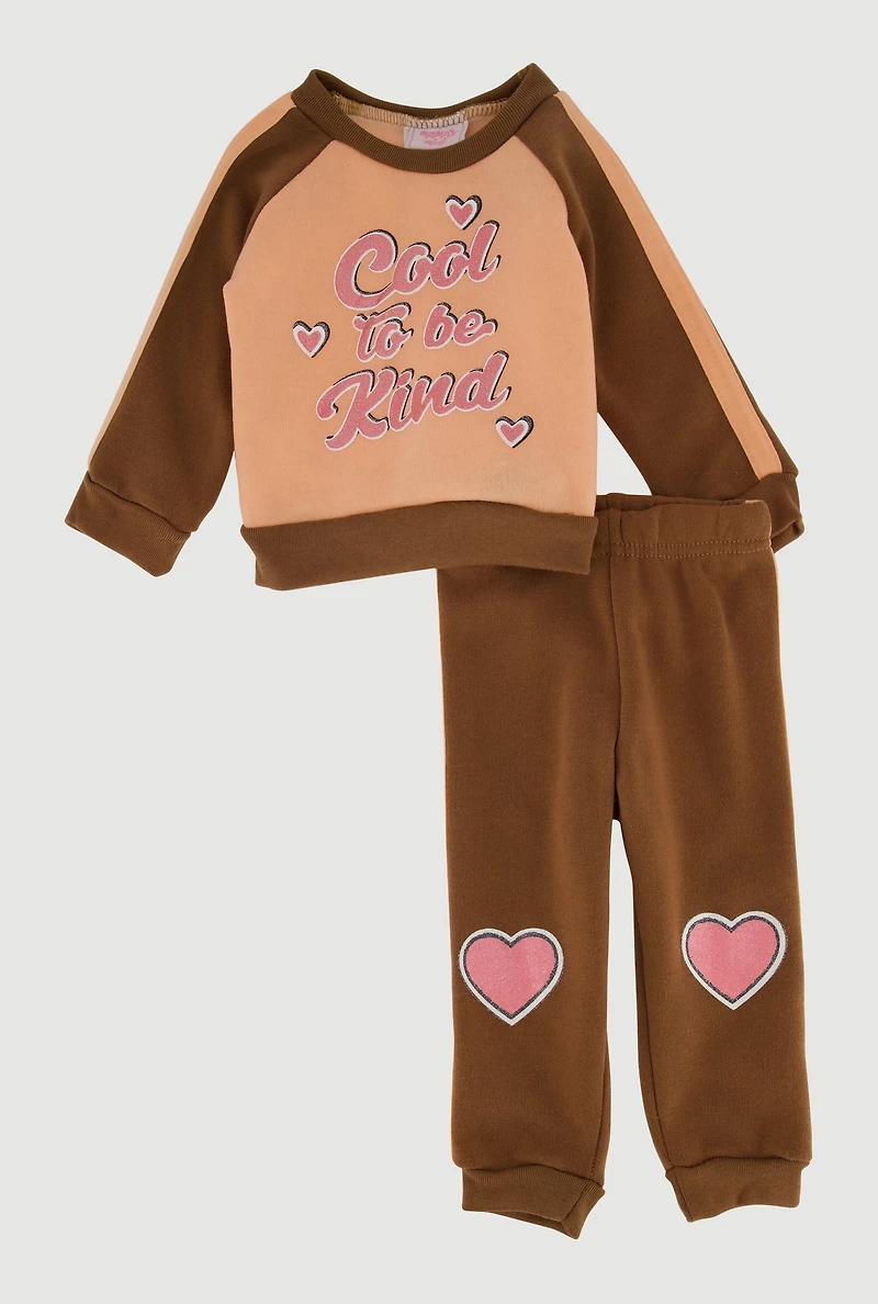 Baby Girls 12-24M Cool To Be Kind Sweatshirt and Joggers, Brown,