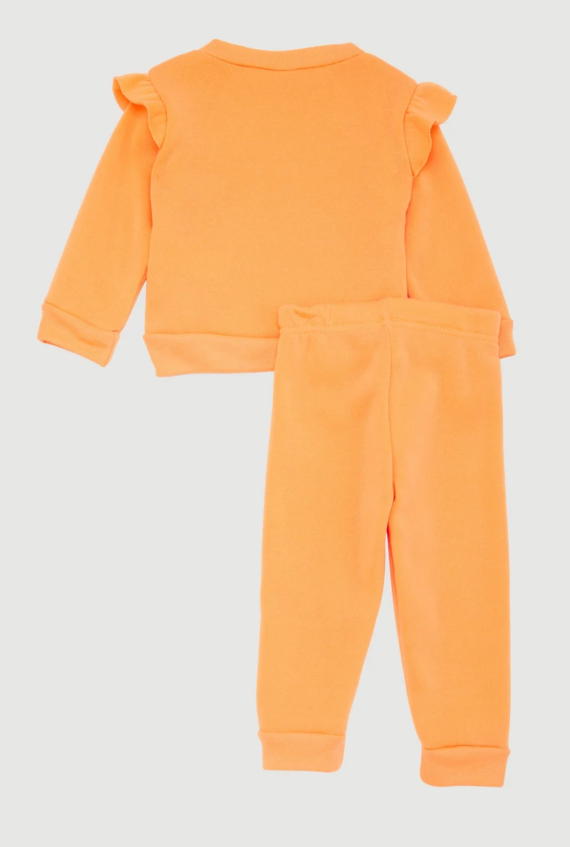 Baby Girls 12-24M Team Cute Graphic Sweatshirt and Sweatpants, Orange, Size 18M