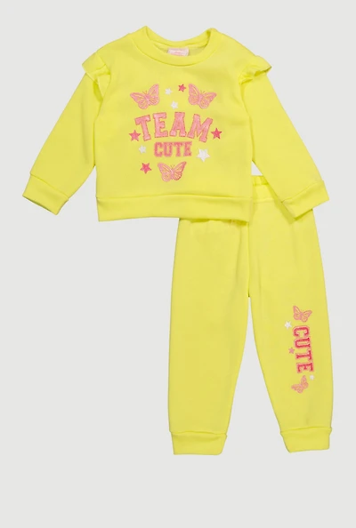 Baby Girls 12-24M Team Cute Graphic Sweatshirt and Sweatpants, Yellow, Size 18M